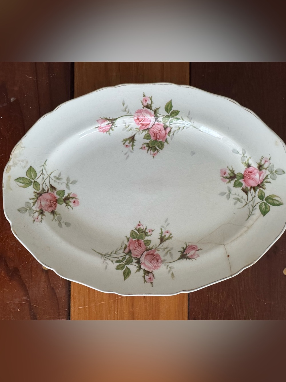 Vintage Floral Serving Platter - Pink Rose Design